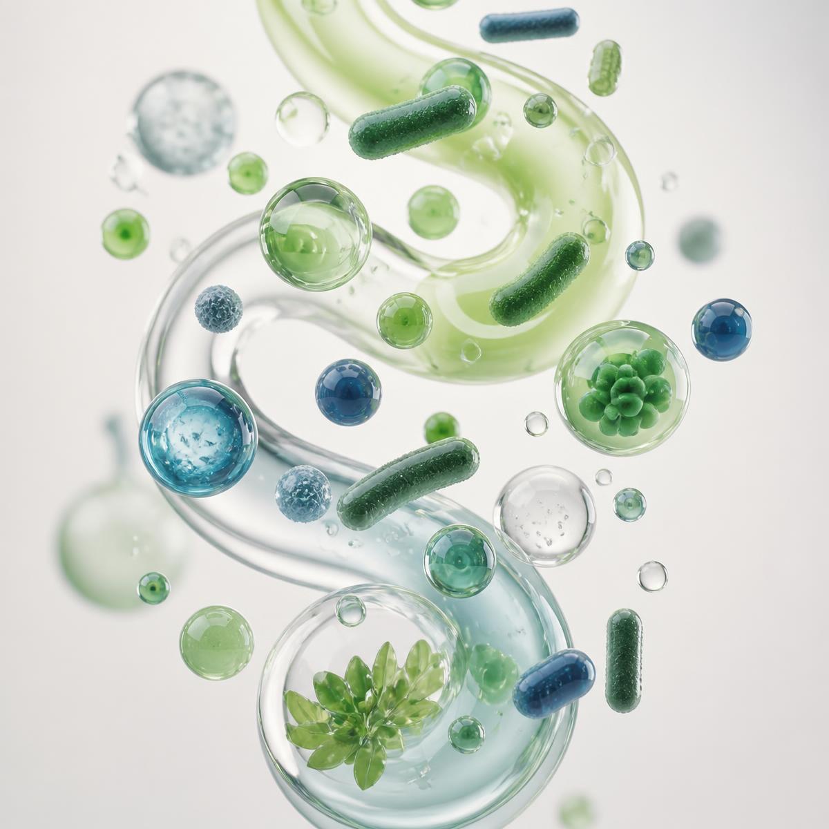 Premium 3D abstract illustration of the gut microbiome